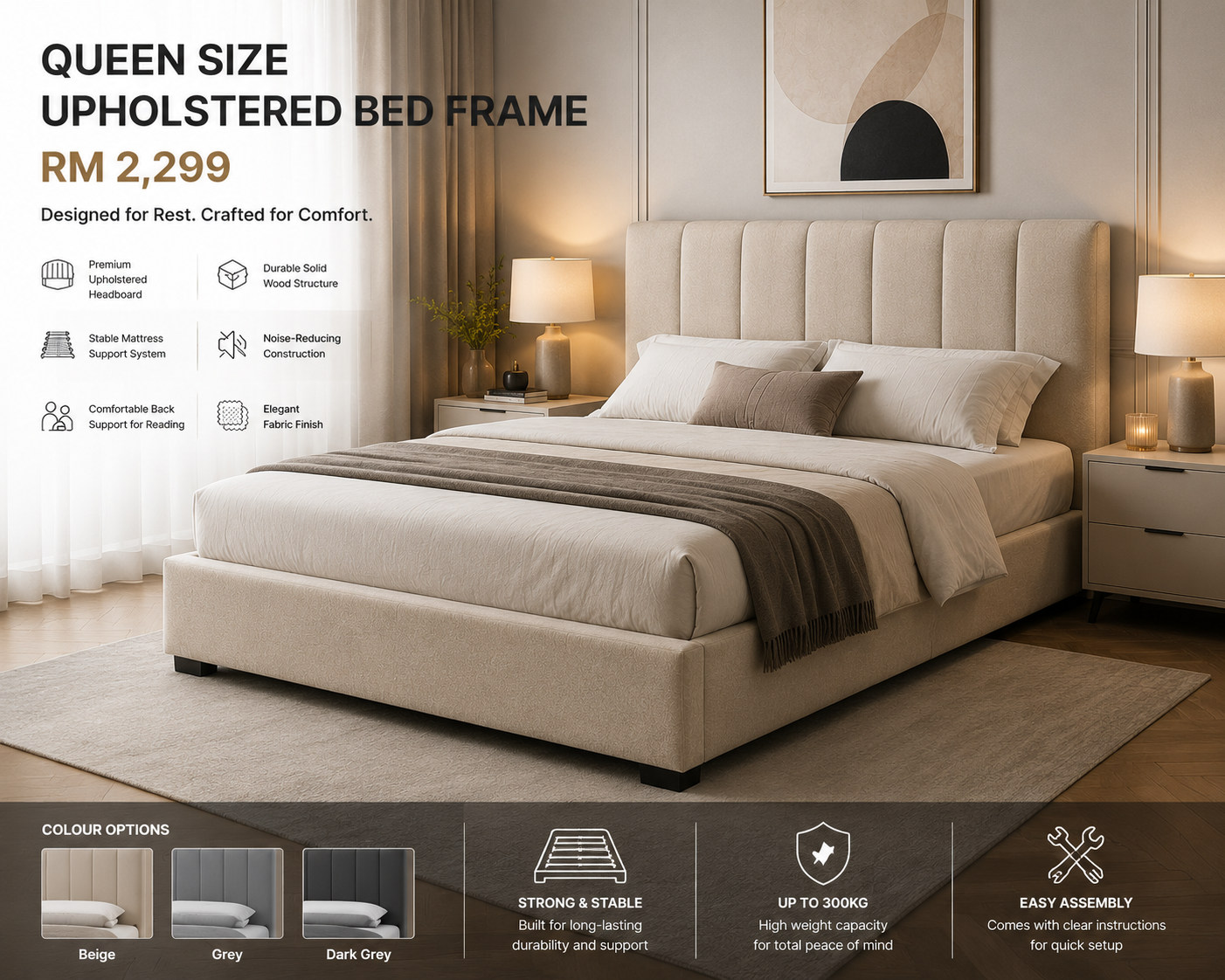 Queen Size Upholstered Bed Frame